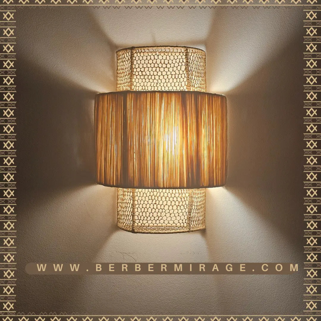 Raffia wall light in Honeycomb , wall decor lighting in raffia , raffia sconce BerberMirage