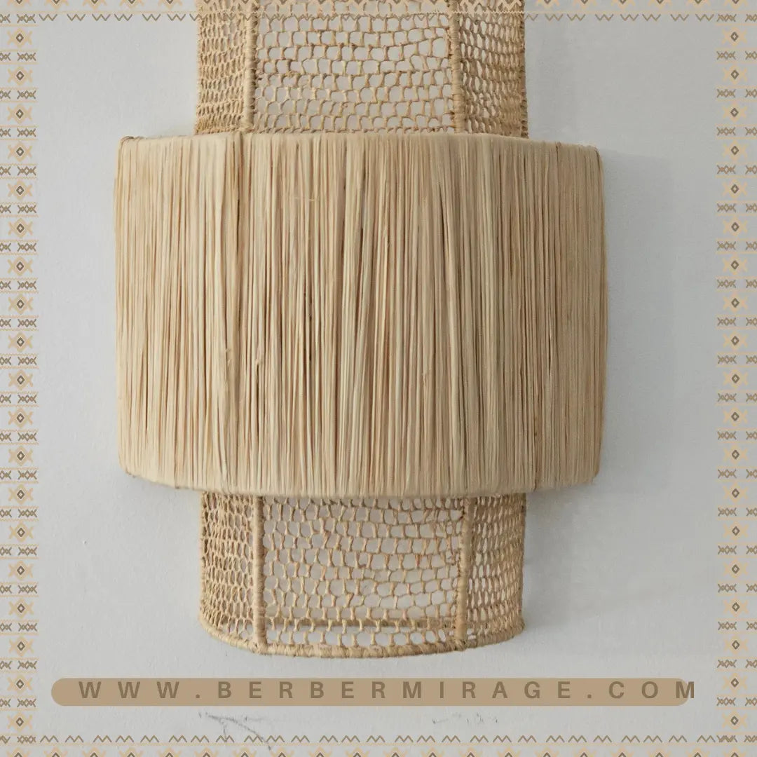 Raffia wall light in Honeycomb , wall decor lighting in raffia , raffia sconce BerberMirage