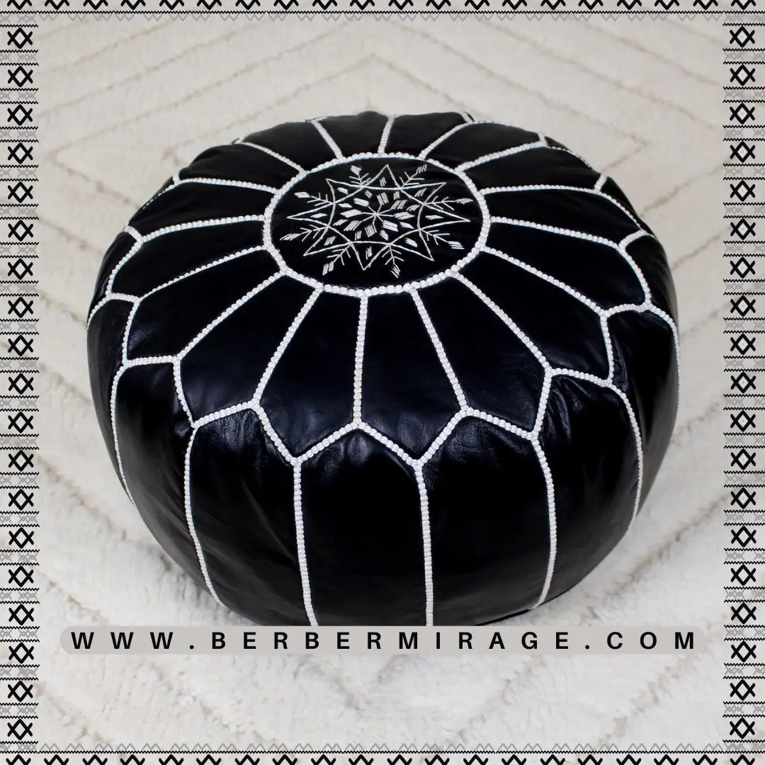 Black Moroccan ottoman Leather BerberMirage