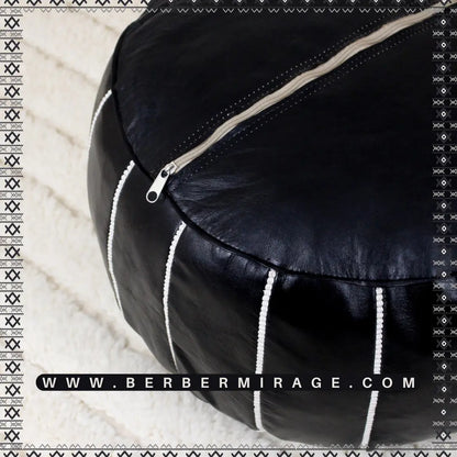 Black Moroccan ottoman Leather BerberMirage