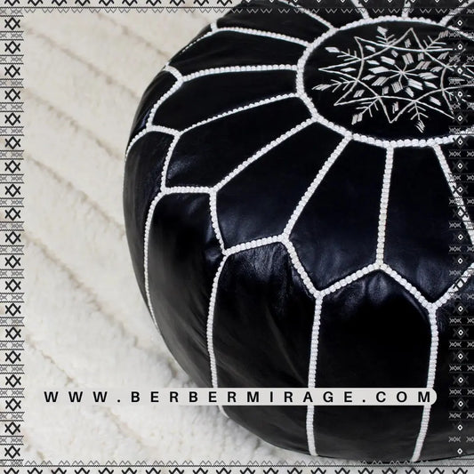 Black Moroccan ottoman Leather BerberMirage