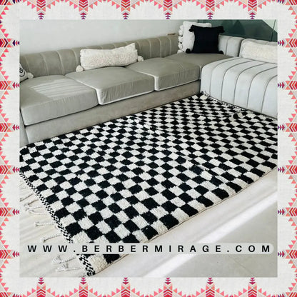 tapis berbère damier noir et blanc 