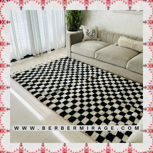 tapis berbère damier noir et blanc 