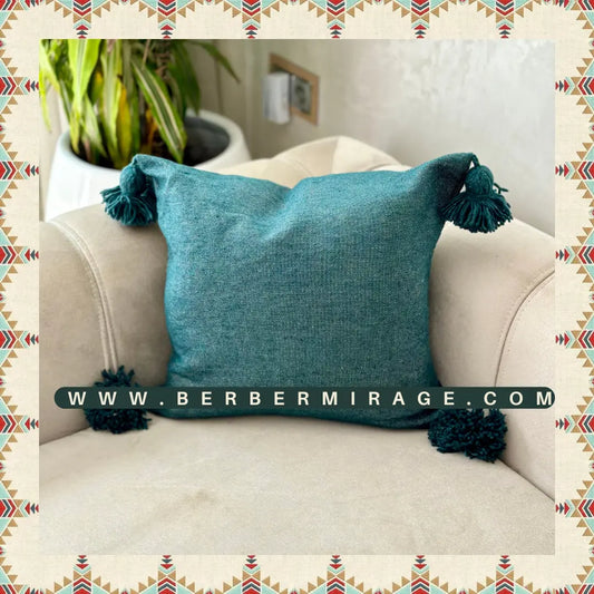 housse de coussin berbere artisanat marocaine fait à la main en laine turquoise