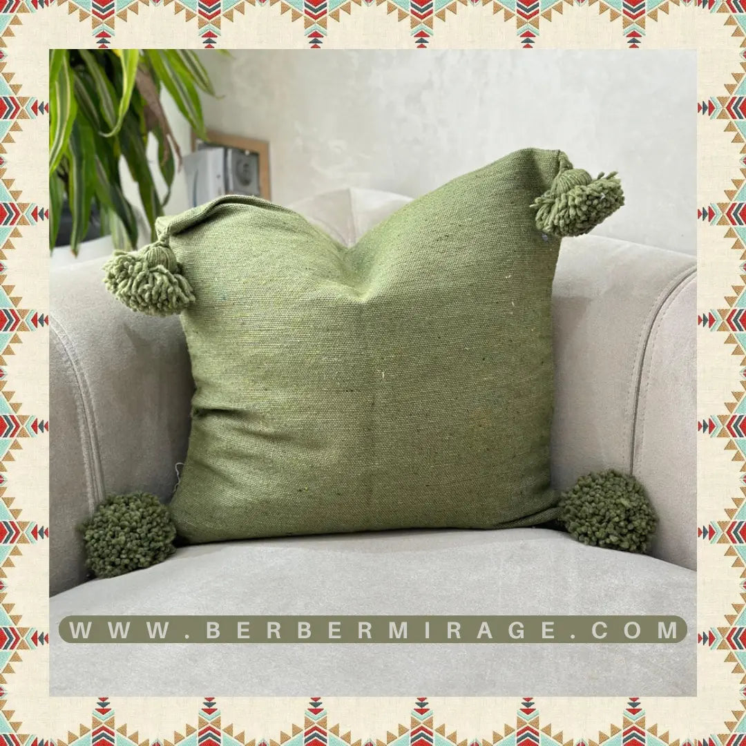 housse de coussin berbère artisanat marocaine fait à la main en laine verte handmade