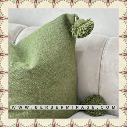 housse de coussin berbère artisanat marocaine fait à la main en laine verte handmade