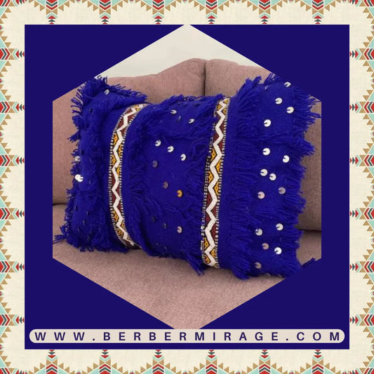 housse de coussin berbère fait à la main couleur bleu vif 